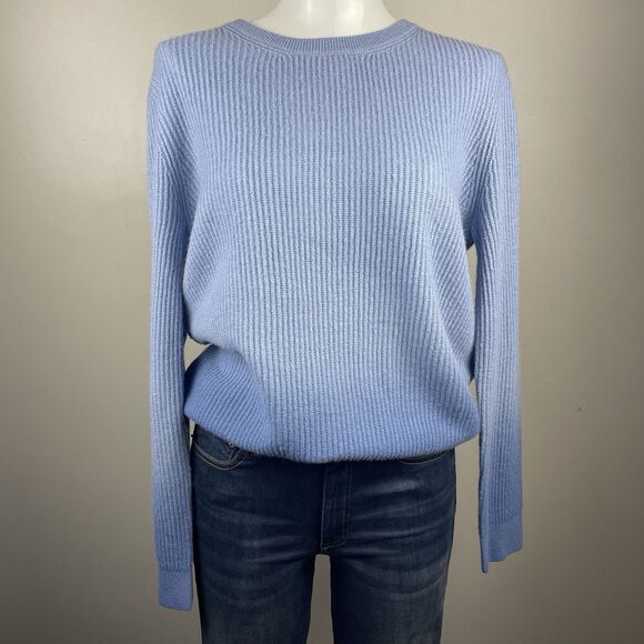 Amicale Blue Women’s L Crewneck Sweater 100 Cashmere Dip Dye  Classic Preppy - Picture 1 of 8